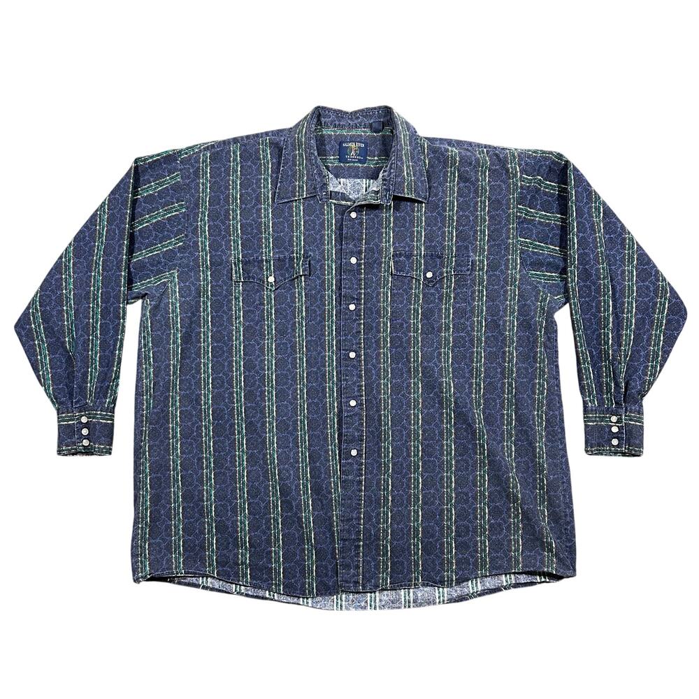 Vintage Salmon River Western Shirt Men’s 2XL Pearl Snap Patterned Button Down